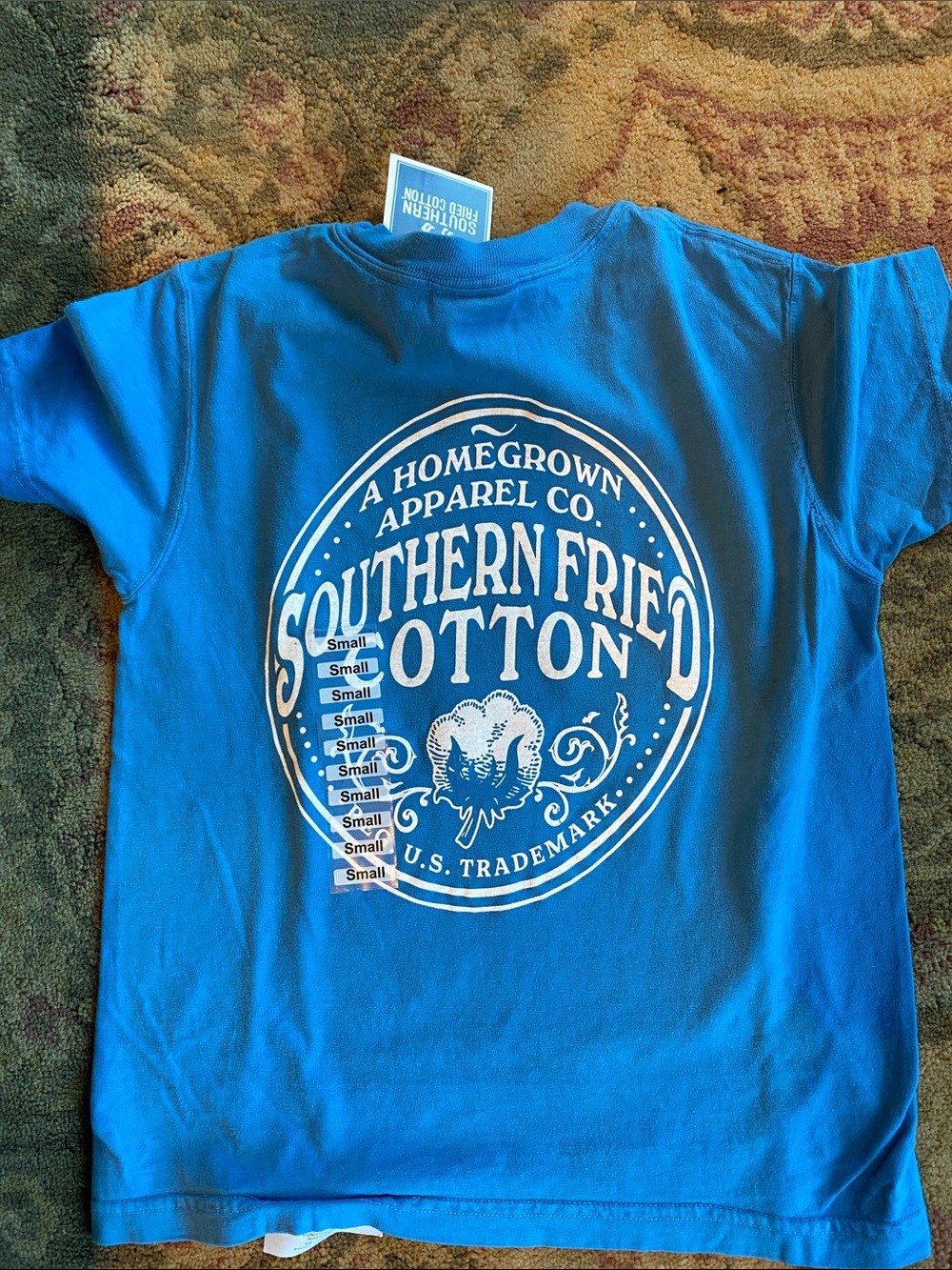 Southern Fried Cotton Bright Blue Kids Short-Sleeve Tee with White Logo
